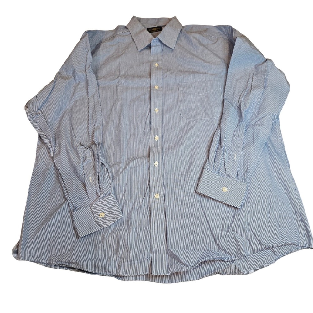 Club Room Mens Regular Fit Blue White Micro Stripe Cotton Shirt 17.5 34/35